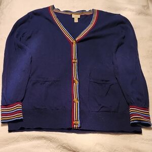 St. John's Bay Navy Cardigan with Colorful Stripes